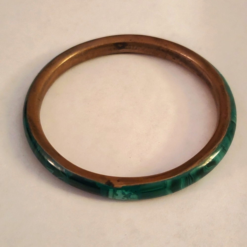 Solid Malachite & Brass Bangle Bracelet - image 1